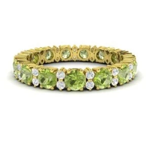 1.95 Ct Round Natural Peridot & Diamond Eternity Band 14k Yellow Gold Sz 8 - Picture 1 of 4