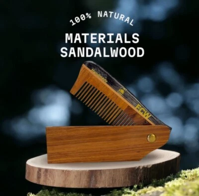 Man Gift Folding Beard Comb Pocket Wood Mustache Hair Grooming Travel holidays - Image 1 of 4