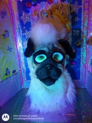 🦄Spirit Halloween Peludo Realista {Pug} Perro *Máscara* Boca Móvil Cabeza Completa! Foto 1 de 4