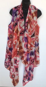 Chico's Womens Sheer Sleeveless Cascade Flowy Open Vest Topper Pink Orange Sz 0 - Picture 1 of 5