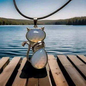 Opalite cat pendant necklace crystal healing for her - Picture 1 of 6