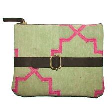 Cotton dhurrie leather clutch handmade woven dhurrie handcrafted clutch