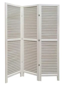 White Finish Wood Shutter 3 Panel Room Divider Screen - Picture 1 of 2