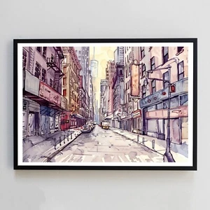 City Street Watercolour Abstract Painting Illustration 7x5 Wall Decor Art Print - Picture 1 of 2