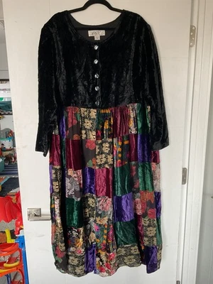 Precioso Vestido Vintage Katy D Kathryn Deene Terciopelo Retazos Talla 20 2X ¡Lindo! Foto 1 de 4