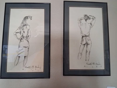 Оригинальные рисунки тушью — обнаженная модель жизни от Loomis — в рамке и матовой оправе 21,5 дюйма x 19 дюймов - Изображение 1 из 2