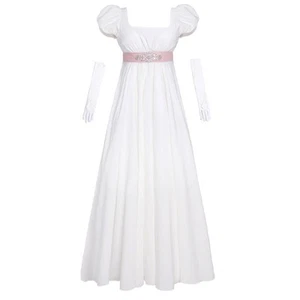 Regency Dresses for Women Puff Sleeve Empire Waist Dress Gown with Rhinestone... - Picture 1 of 6