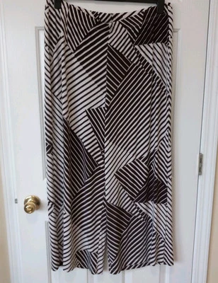 CHICOS Travelers Womens Brown White Wide Leg Acetate Casual Jersey Pants 3 Short - Image 1 of 4