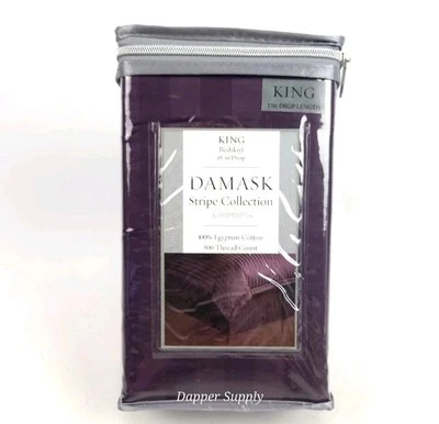 Wamsutta Damask Stripe King Bedskirt Potent Purple 15” Drop 500TC Dust Ruffle - Image 1 of 4