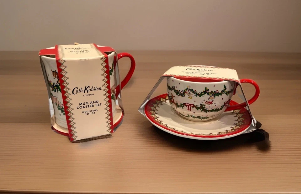 NEW CATH KIDSTON CHRISTMAS GARLAND MUG & COASTER SET or TEACUP & SAUCER U PICK! - Image 1 of 1