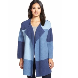 NORDSTROM COLLECTION Womens Sweater Jacket XS Blue Wool Cashmere Patchwork NWOT - Picture 1 of 10