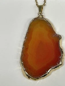 Geode Slice RustyBrown Agate Pendant Silver Necklace Healing Stone 30” Stainless - Picture 1 of 8