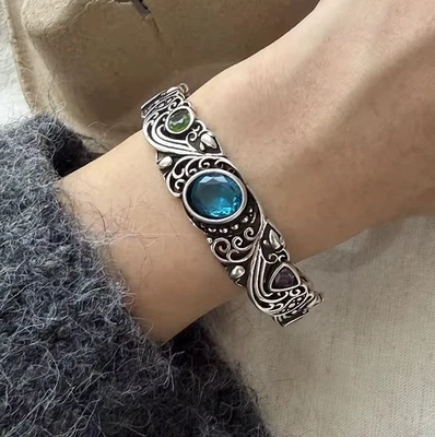 EDLES Armband 925 SILBER massiv Armkette BOHEMIAN ARMREIF Armzange Ring Zirkonia - Bild 1 von 4