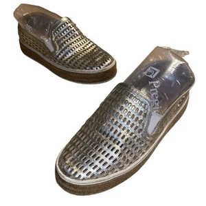 Zapatilla deportiva Miu Miu para mujer plateada yute plataforma metálica alpargata 35 EU talla 6 - Imagen 1 de 14