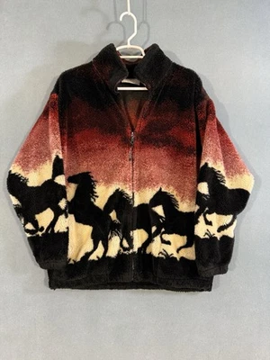 Chaqueta polar occidental vintage años 90 caballos naturaleza animal cremallera para hombre mediana Foto 1 de 4
