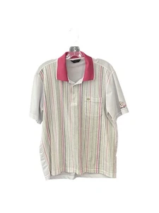 Omar Sharif Paris Golf Shirt Mens Large 100 Pink Collar Stripe Polo Bear Logo - Picture 1 of 9