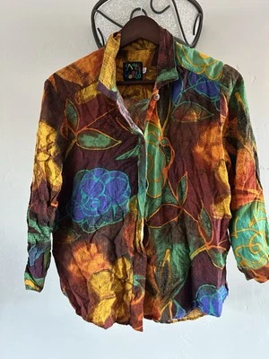 Camisa DE COLECCIÓN Jams World Para Hombre Grande Azul Naranja Verde Flores Vivas Abotonada Foto 1 de 4