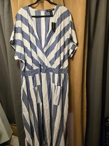 New Ashley Stewart size 24 linen striped maxi dress - Picture 1 of 5