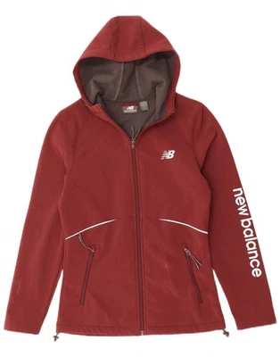 NEW BALANCE Womens Graphic Hooded Windbreaker Jacket UK 6 XS Burgundy AG15 - Image 1 of 4