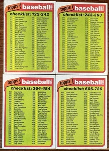 1980 Topps Baseball Trading Card Checklists 122-242  243-363  364-484  606-726 - Picture 1 of 2