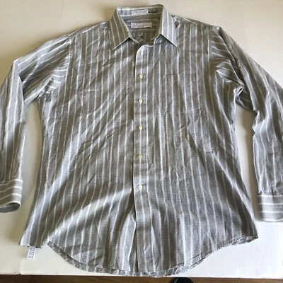 Editions Van Heusen Fitted Gray Stripe Button Up Shirt Men’s Vtg Sz 16 1/2 A3213 - Image 1 of 4