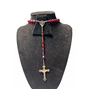 Chapel Silver Antique Red Aurora Borealis Bead Rosary Marked Italy Crucifix Read - Picture 1 of 9