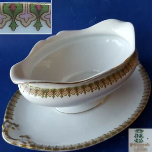 Wm. Guerin & Co Limoges France GUE76 Gravy Boat w/Attached Underplate. Red Green - Picture 1 of 12