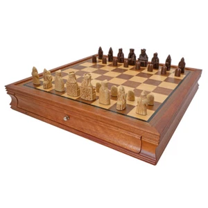 The Regency Chess Isle of Lewis and Mahogany Framed Cabinet Luxury Chess Set - Picture 1 of 8