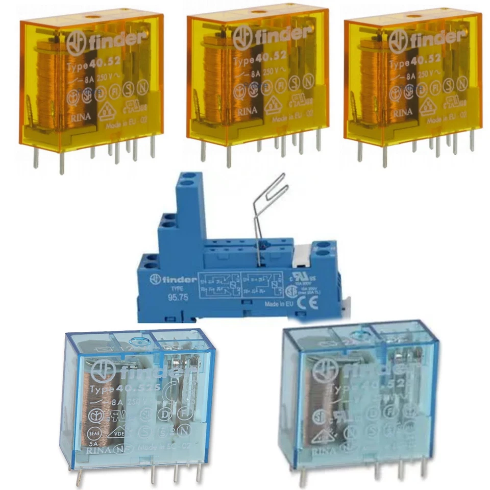 MINI RELE' FINDER MODELLI 40.52-40.51 12-24-VAC O VDC E ZOCCOLETTO 95.75.SMA - Imagen 1 de 1