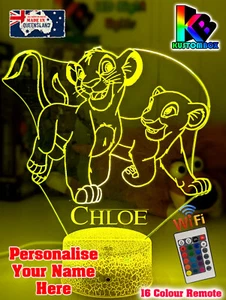 LION KING SIMBA & NALA PERSONALISED 3D LED Battery USB Night Light Colour Change - Picture 1 of 17