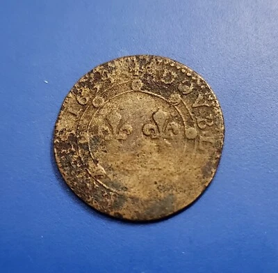 1634 France Double Tournois copper coin. French States Charles I. 389-years-old! - Image 1 of 2