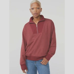 Free Assembly Women's Half Zip Sweatshirt with Collar, Red, Medium - Picture 1 of 5
