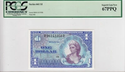 Series 661 $1 Military Payment Certificate 5c PCGS CU67 PPQ MPC B06143358B - Image 1 of 2