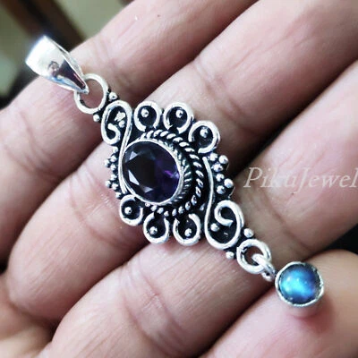 Ciondolo in argento sterling 925 con pietra preziosa taglio labradorite e... - Immagine 1 di 4