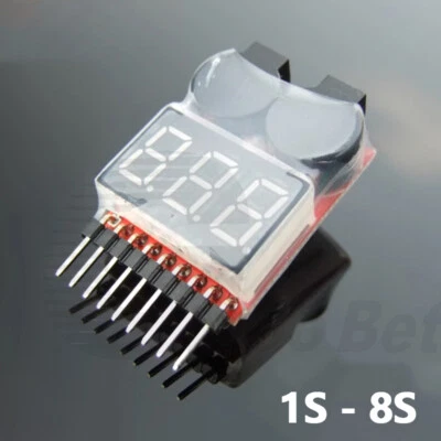 RC Lipo Warner Tester Batterie Spannungstester 1S - 8S Alarm Pieper LED-Anzeige - Bild 1 von 4