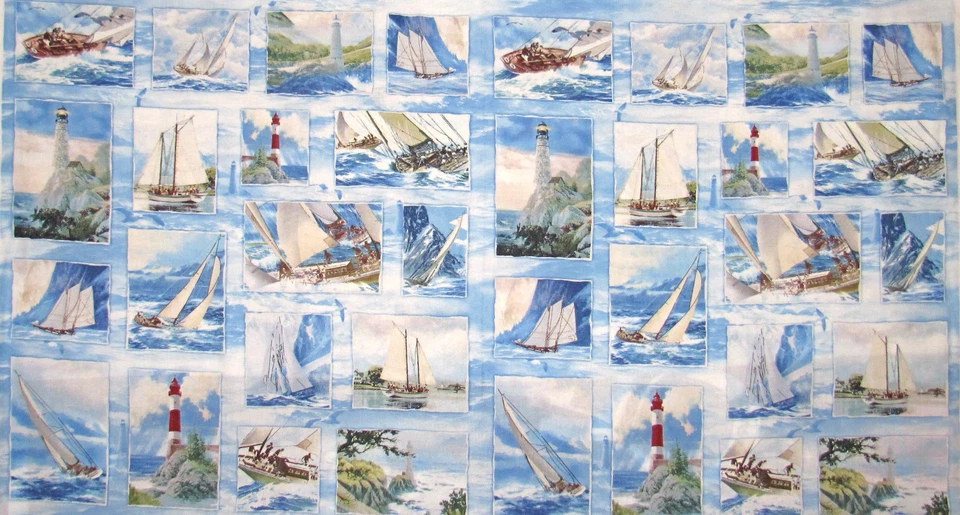 Faro Tela Náutica Velero Viento y Olas Escenas Wilmington Panel 24" Foto 1 de 1