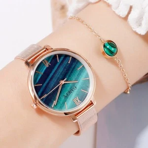 Reloj De Pulsera Lujo Para Mujer Con Brazalete De Agua De Oro Rosa Cuarzo Casual - Imagen 1 de 11