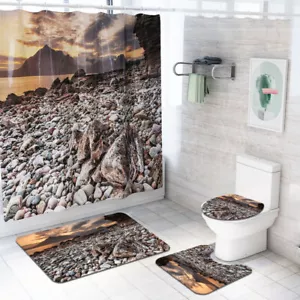 Juego de alfombras de baño con cortina de ducha de piedra impresa en 3D tapete de baño cubierta tapa de inodoro - Imagen 1 de 13