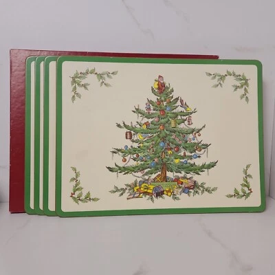 Vintage SPODE England Christmas Tree Acrylic & Cork Set of 4 Placemats & Box - Image 1 of 4