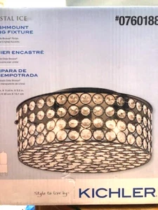 Kichler Krystal Ice 11.8"W w/Olde Bronze Flush Mount Ceiling Fixture-New-#38198 - Picture 1 of 2