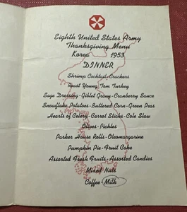 Korea 1953 USA Eighth Army Thanksgiving Menu and a Marine's personal comment - Picture 1 of 3