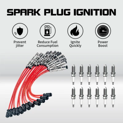 1121500218 12 Spark Plug + Wire for Mercedes Benz C-Class E-Class ML SLK 320 350 - Image 1 of 4