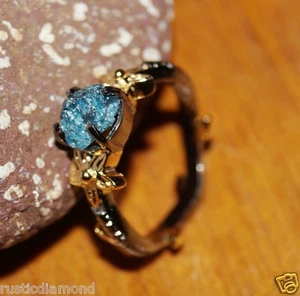 1.25ct Natural Blue Diamond Rough Diamond Ring Raw Diamond Ring .925 silver Ring - Picture 1 of 4