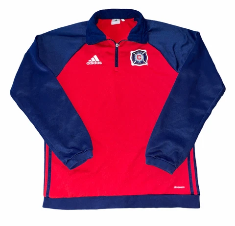 Adidas Climawarm Chicago Fire MLS Red Blue Soccer Quarter Zip Sweatshirt Mens L Cover