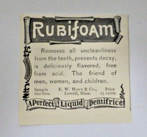 Druck Ad 1894 E.W. Hoyt Rubischaum Zahnflüssigkeit Zahnpasta Lowell, Masse ORIGINAL - Bild 1 von 3