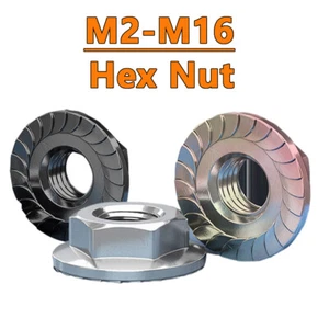 Hex Flange Nuts Galvanised Flange Hexagon Nut Nickel Plated Nuts M2 M3 M4 M5-M12 - Picture 1 of 16