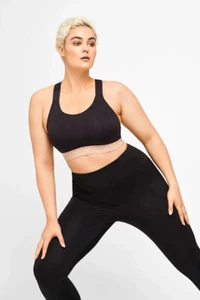 Berlei Empow-Her Wirefree 16B Sports Crop Bra Black Nude Medium Impact Rrp $70 - Picture 1 of 4