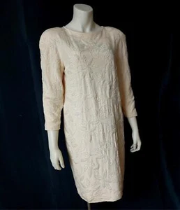 BEAUTIFUL BEADED CHAMPAGNE SILK Carmen Marc Valvo PARTY COCKTAIL DRESS -sz 8 - Picture 1 of 10