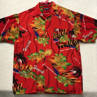 夏威夷衬衫红色热带花卉菠萝男式 L Koman 运动复古 — 第 1/4 张图片