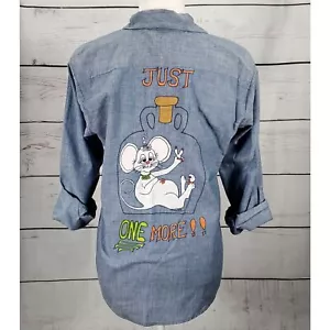 Vintage Western Rapper Chambray Button Up Hand Painted Martini Mouse Alcohol 70s - Picture 1 of 7